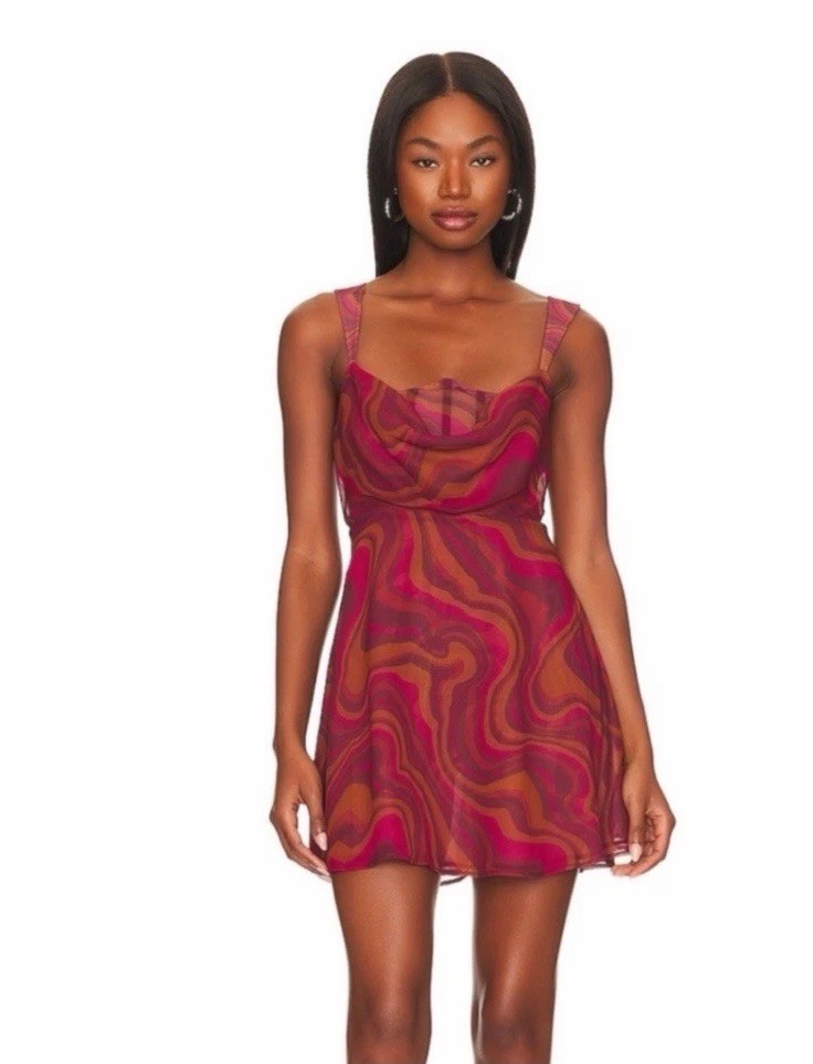 $220 For Love And Lemons Eleanor Mini Corset Dress in Burgundy Size XS NWT