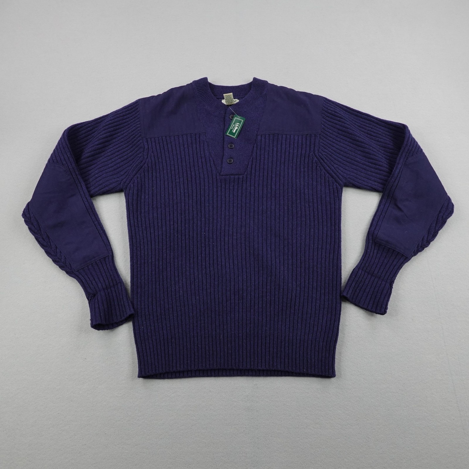 Vintage LL Bean Sweater Mens Medium Blue Merino Wool Cotton Commando Henley NEW