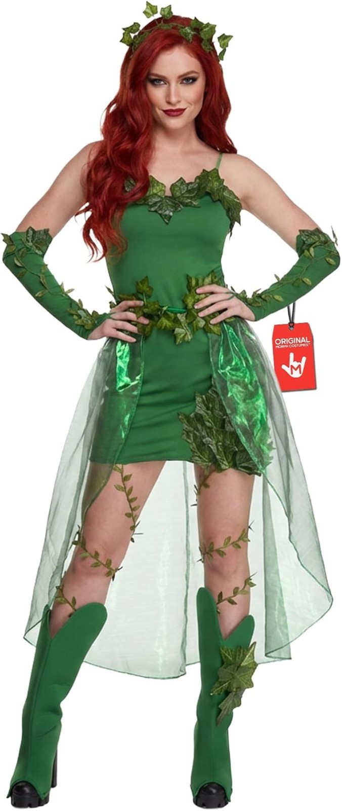 Women`s Deluxe Green Ivy Costume Ladies Poison Villain Halloween Dress S - XL