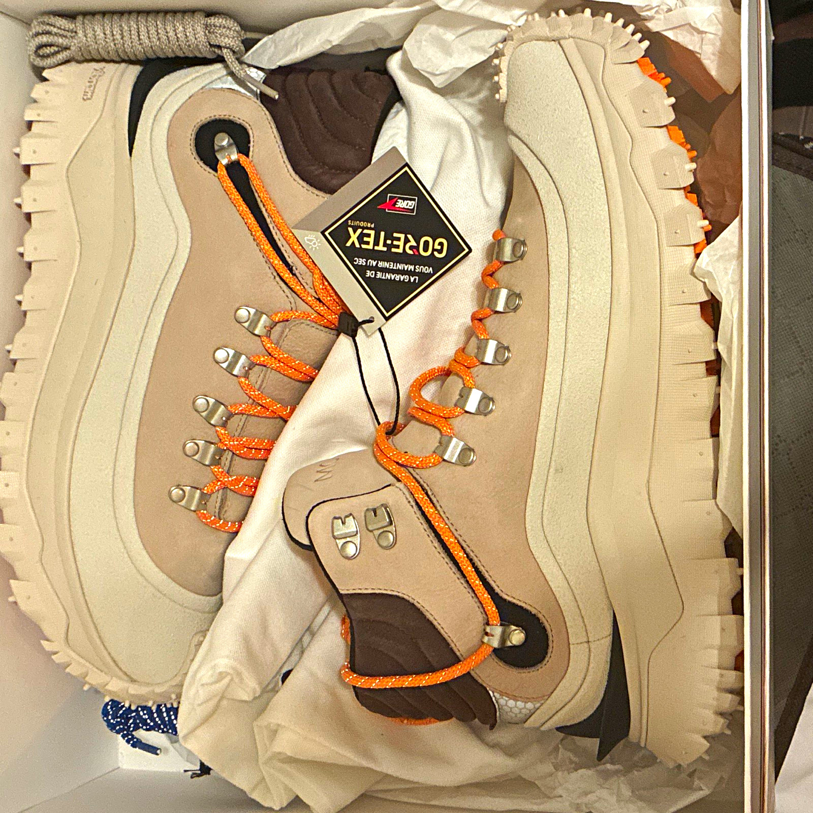 Moncler Men’s GORE-TEX Waterproof Mid Top Hiking Sneakers Beige/Orange