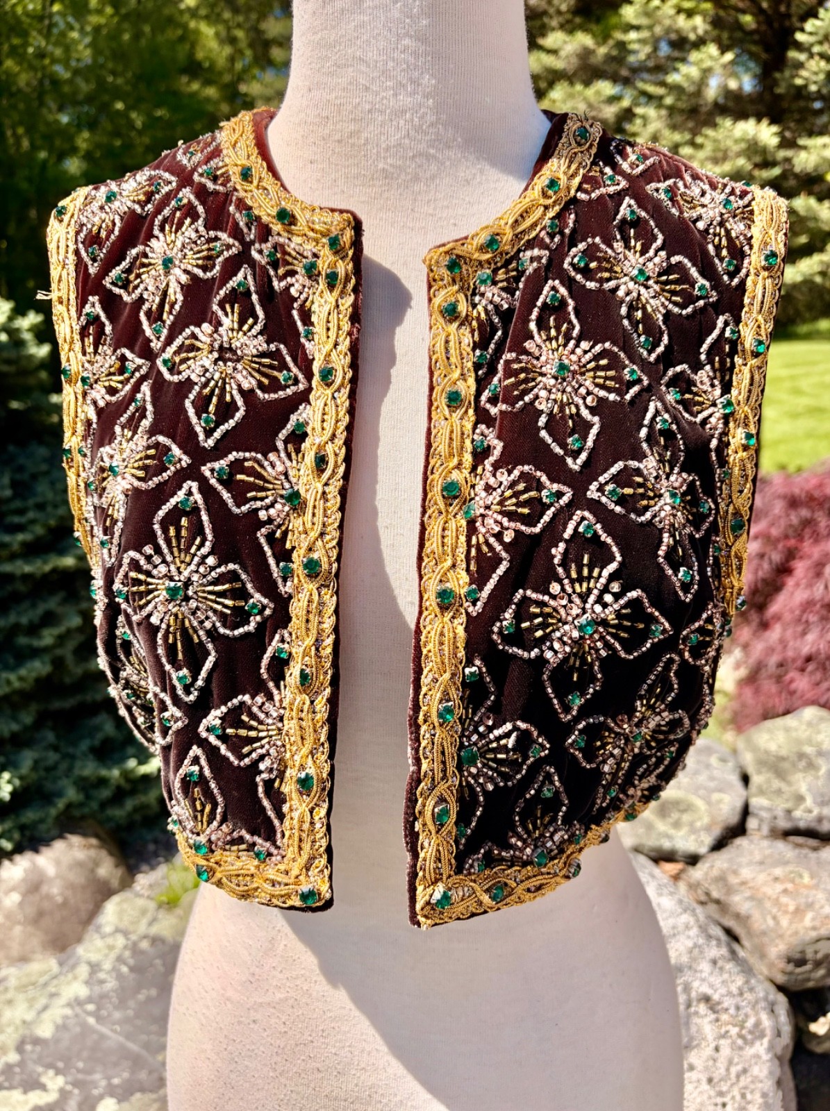 SALE Vintage Erlebacher of Washington DC Beaded Velvet Bolero Vest & Gold Braid