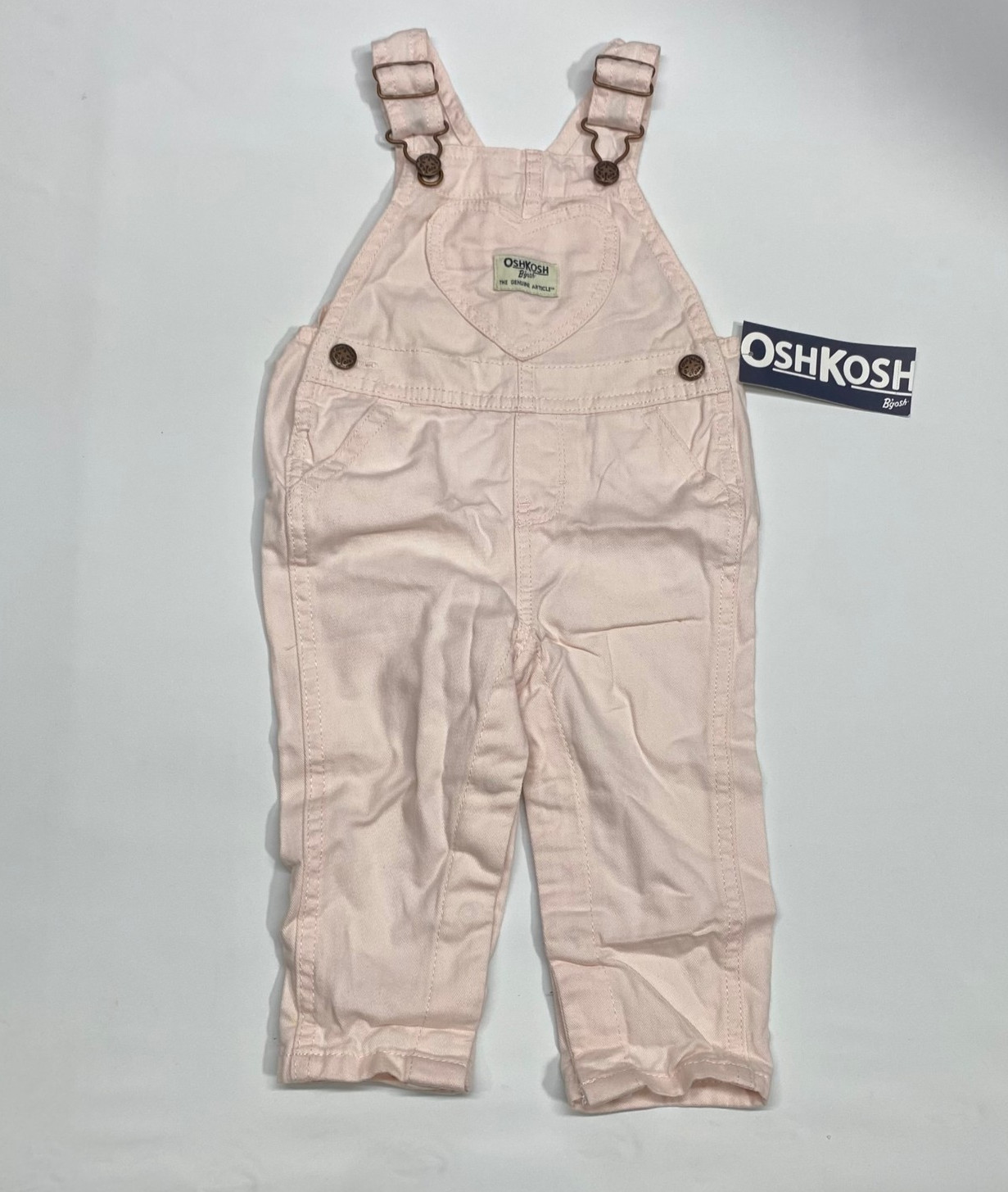 New OshKosh Bgosh Overalls Baby 12M Pink Heart Pocket Adjustable Straps Cotton