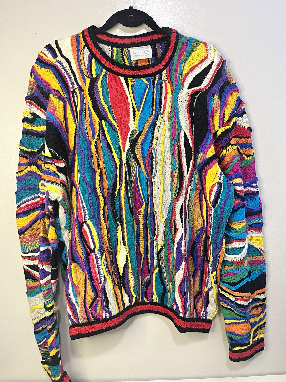 COOGI Men’s XL Multicolor Striped Cable Knit Crewneck Cotton Pullover Sweater
