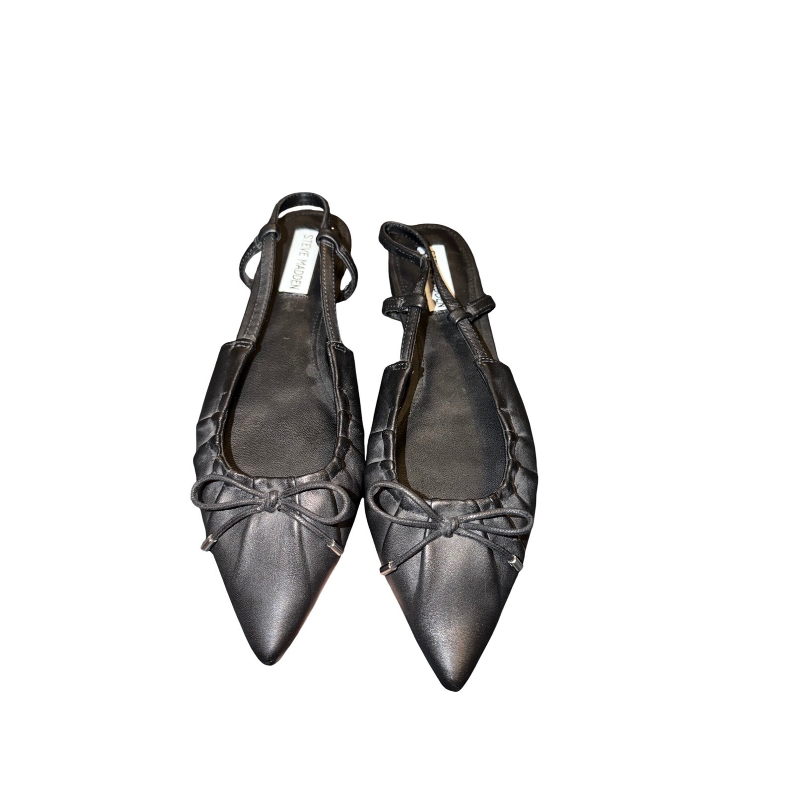 Viral Steve Madden Laylah Black Leather Pointed Toe Slingback Bow Flats 8M
