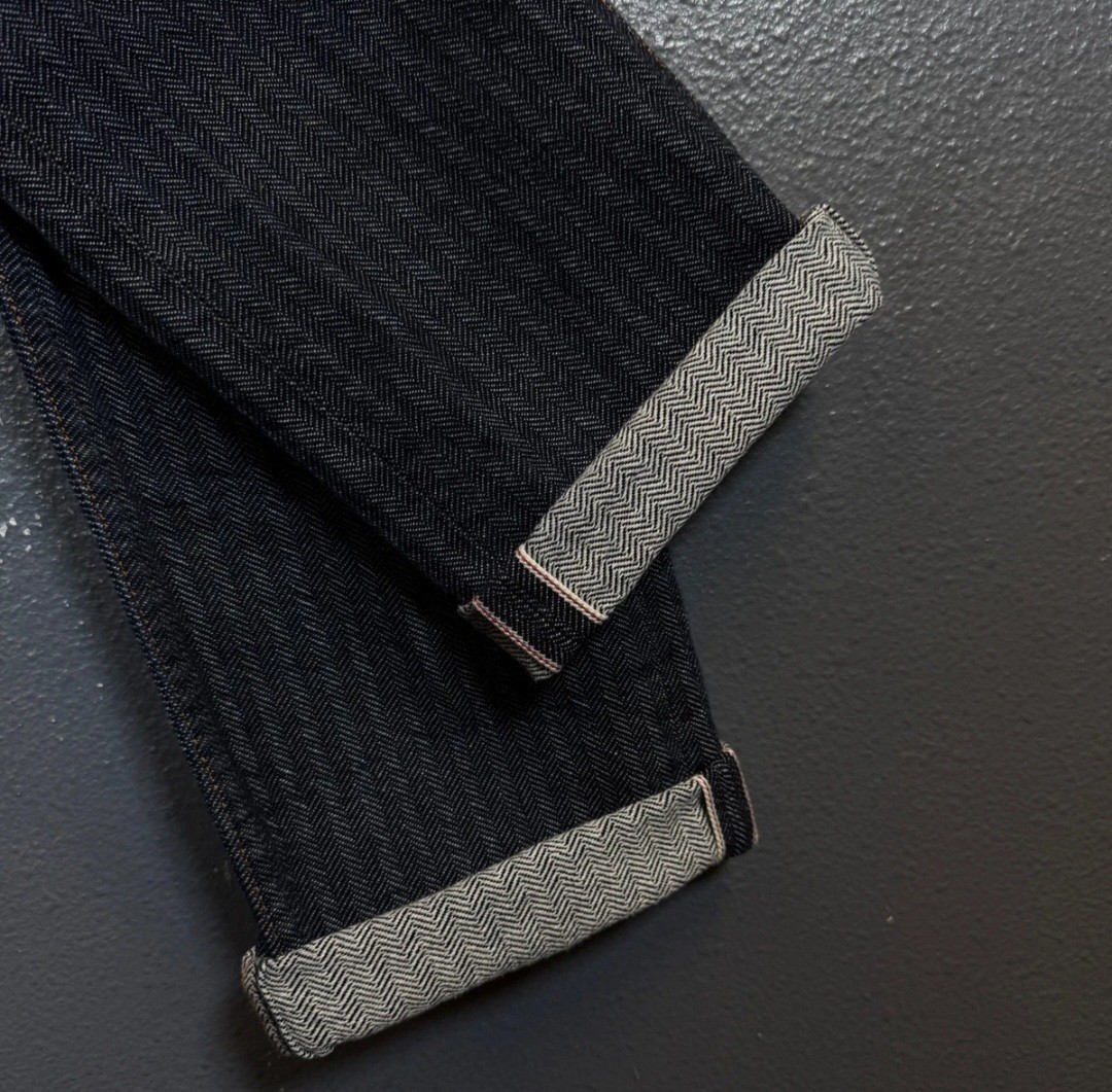 Gustin #562 Selvedge Herringbone 13 Oz Denim, Slim Fit, 32×34, Blue, EUC
