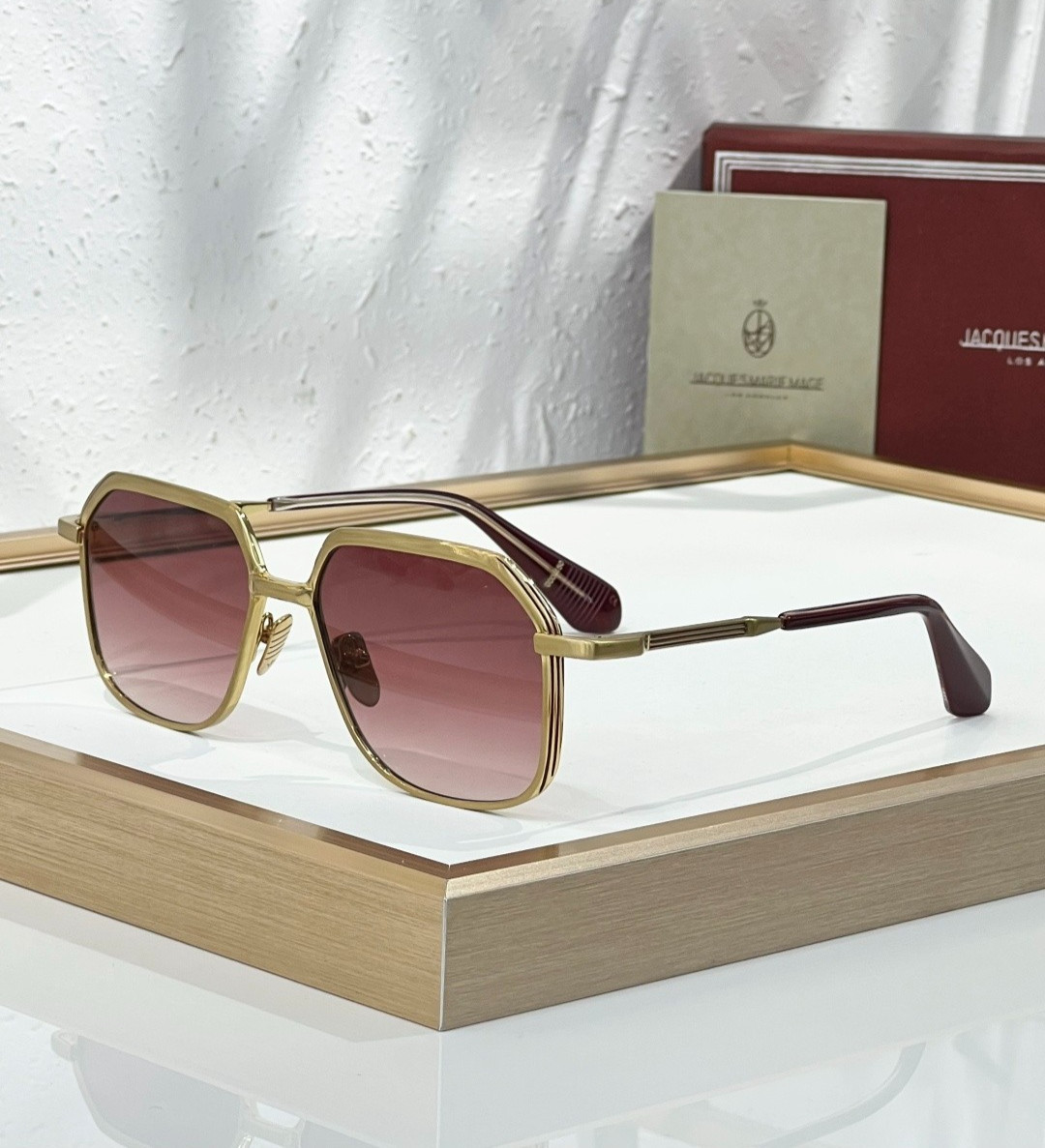 JACQUES MARIE MAGE AIDA Gold Square Sunglasses Pink Gradient Lens 56-17-146