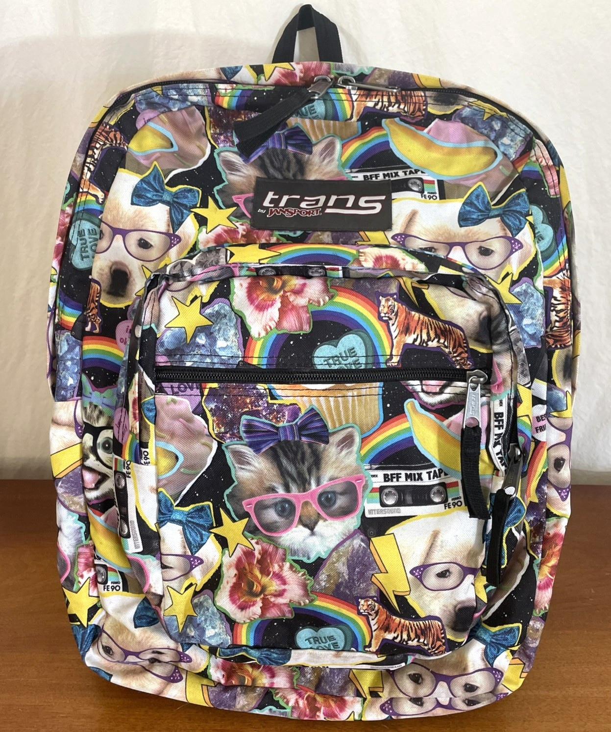 JanSport Trans Hairball Backpack 2014 Cat Dog Rainbow SuperBreak Rare VGC