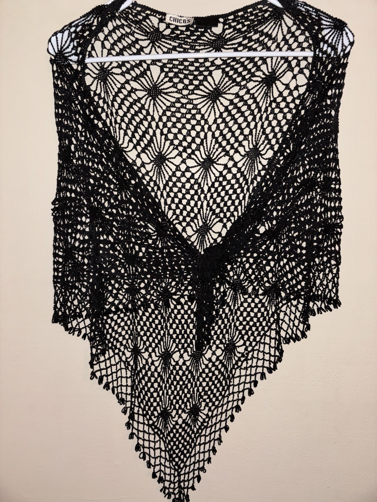 Vintage Chico’s 90’s Y2K Boho Black Beaded Shawl Whimsigoth Fairy Classic