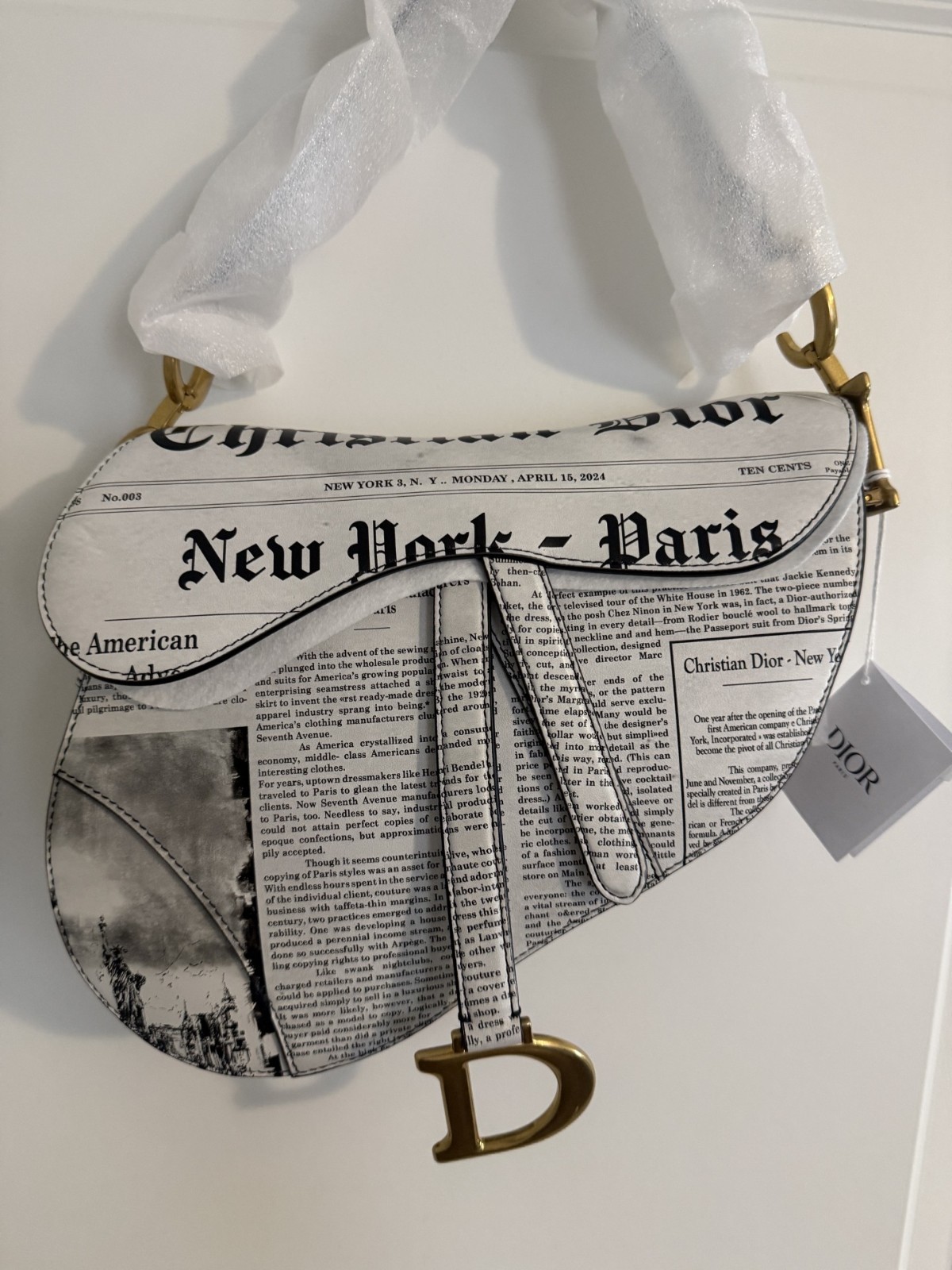 Christian Dior Limited-Edition Newspaper Print Saddle Bag with Strap, 2024 NWT