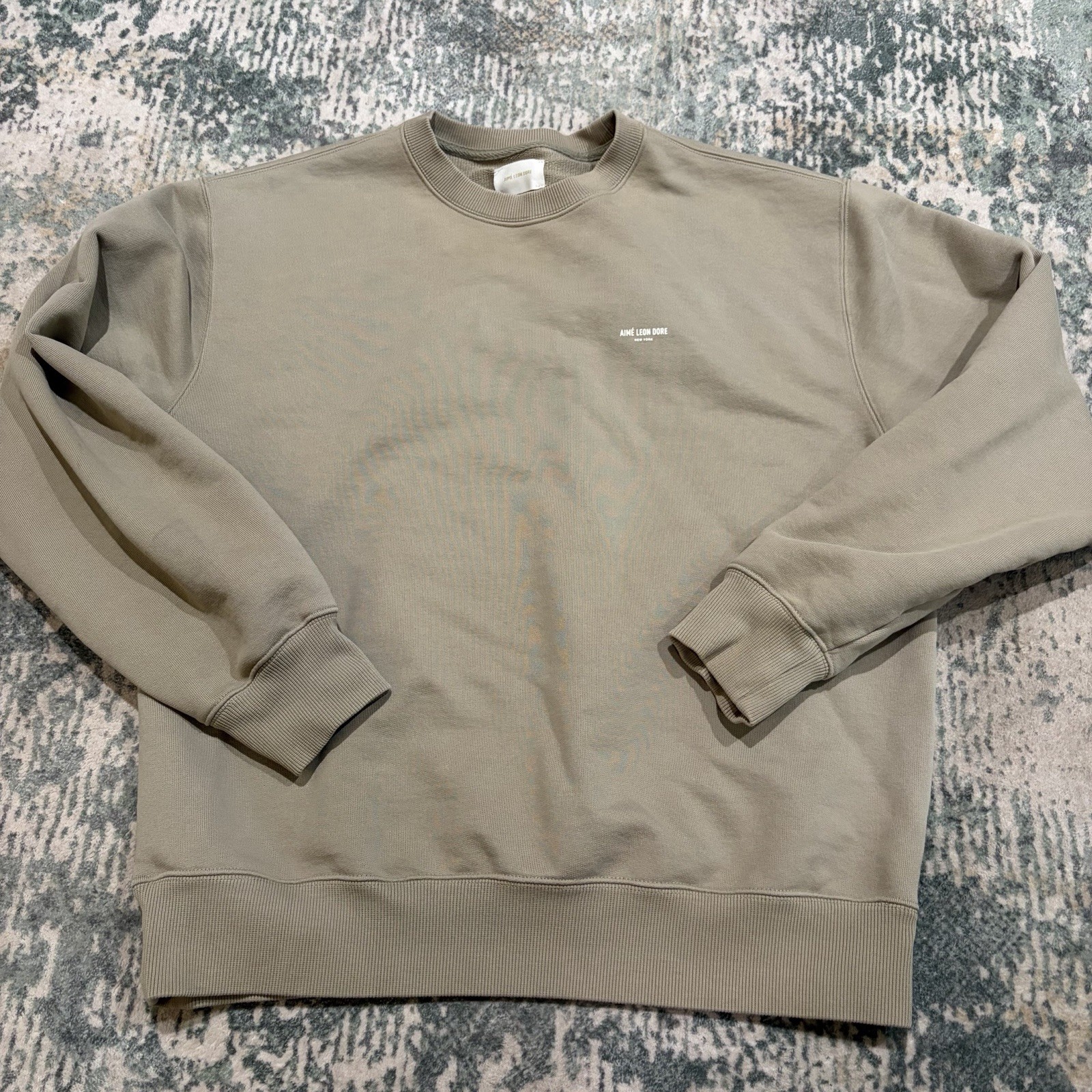 Aime Leon Dore Micro Logo Crewneck Sweatshirt Taupe Khaki Tan Men\'s Size XL