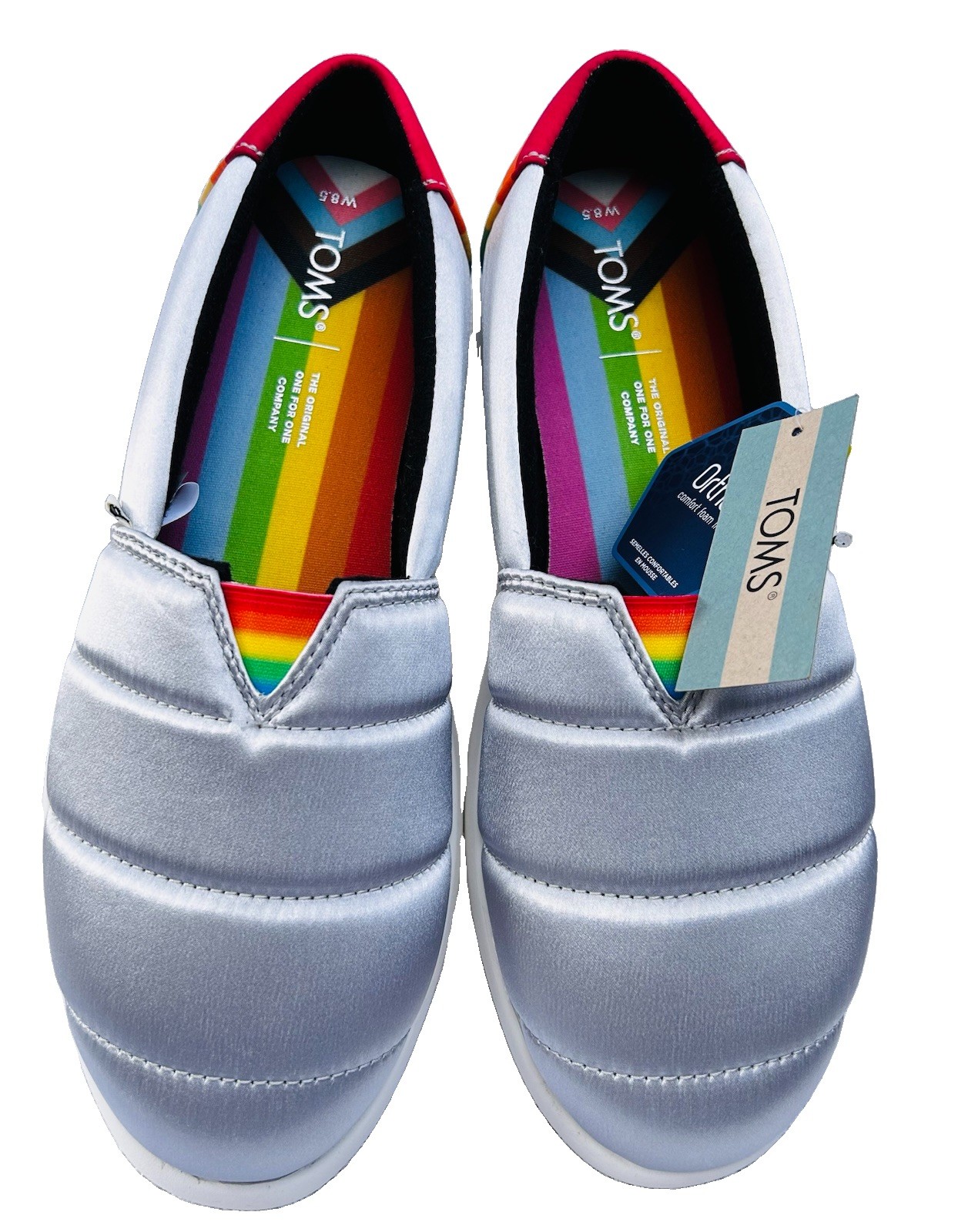NEW Toms Alpargata Mallow Metallic Silver Rainbow Slip On Shoes Women’s 8.5