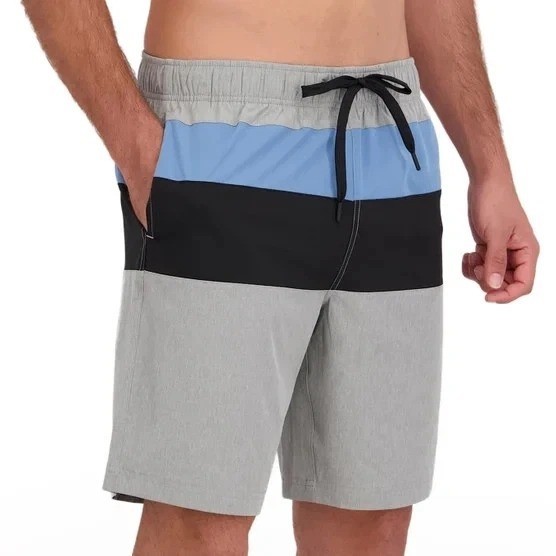 NWOT Nautica Men\'s L Gray Blue Black Classic Fit Swim Trunks