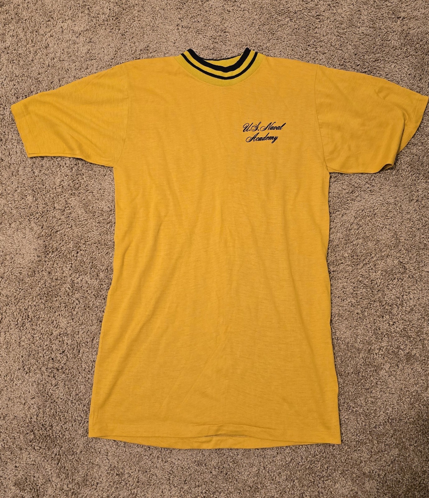 Vintage 70s Velva Sheen US Naval Academy Shirt Large Fits Small Mock Neck