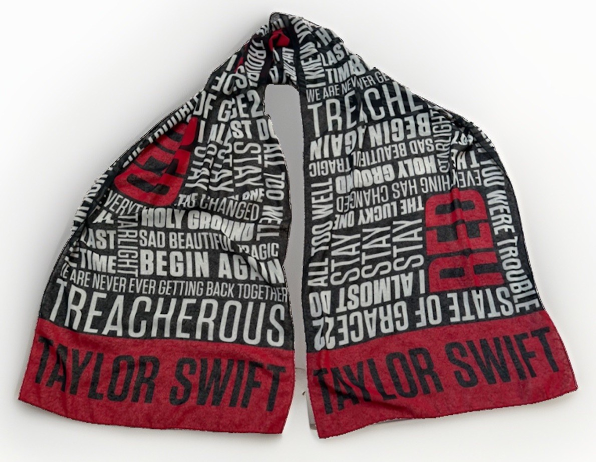 Taylor Swift Red Album Tour Lyric Print Scarf Black Red White All Too Well 17x67
