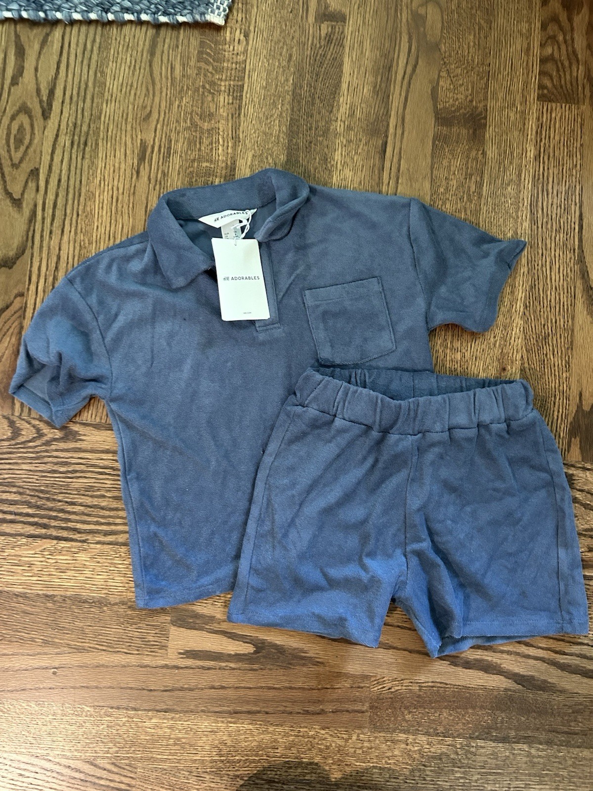 NWT H&M Adorables Cotton Terry Polo & Shorts Set Blue Size 6 Sold Out