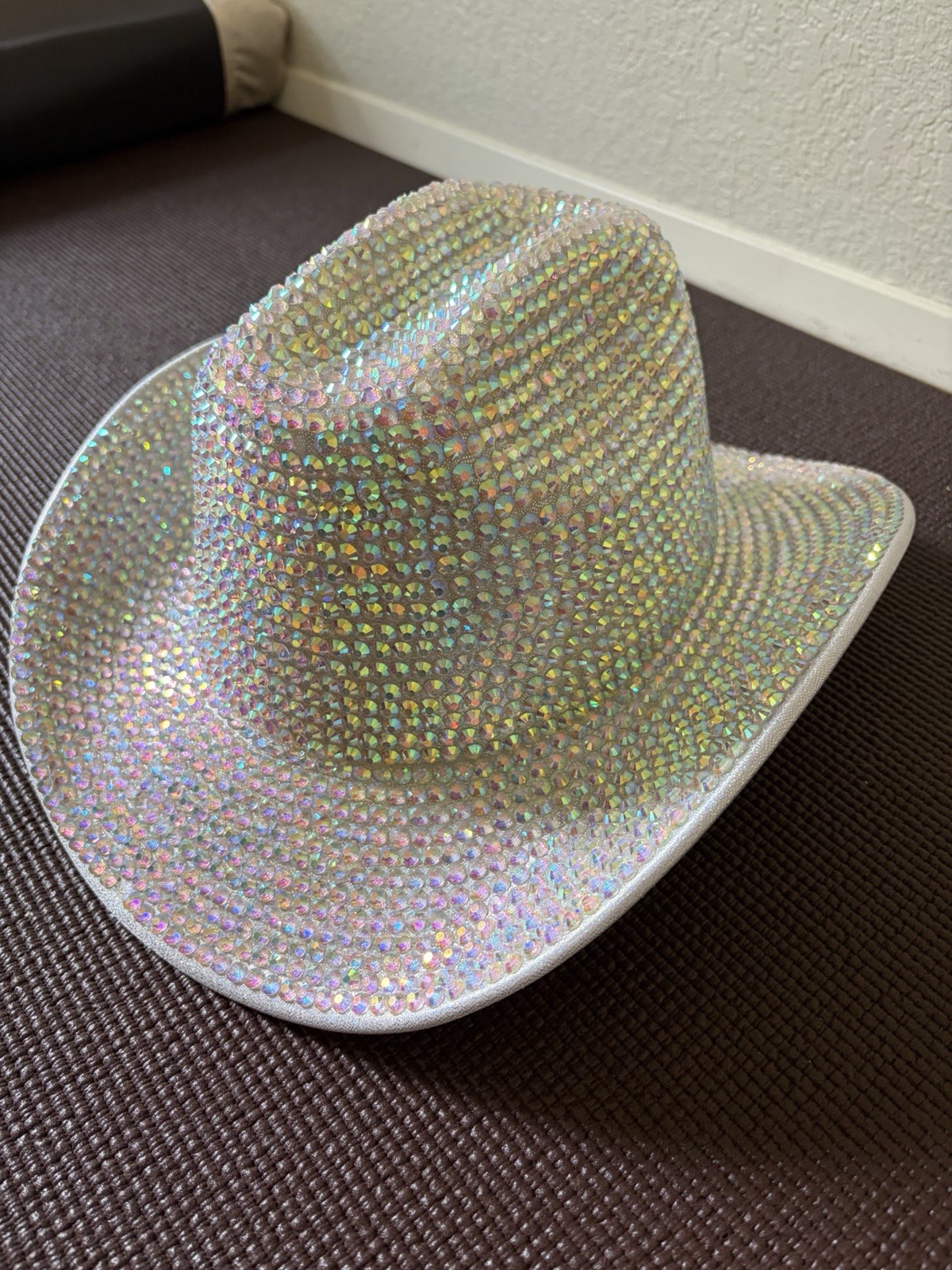 Sparkly Iridescent Rhinestone Bling Silver Tone Cowgirl Cowboy Hat Halloween
