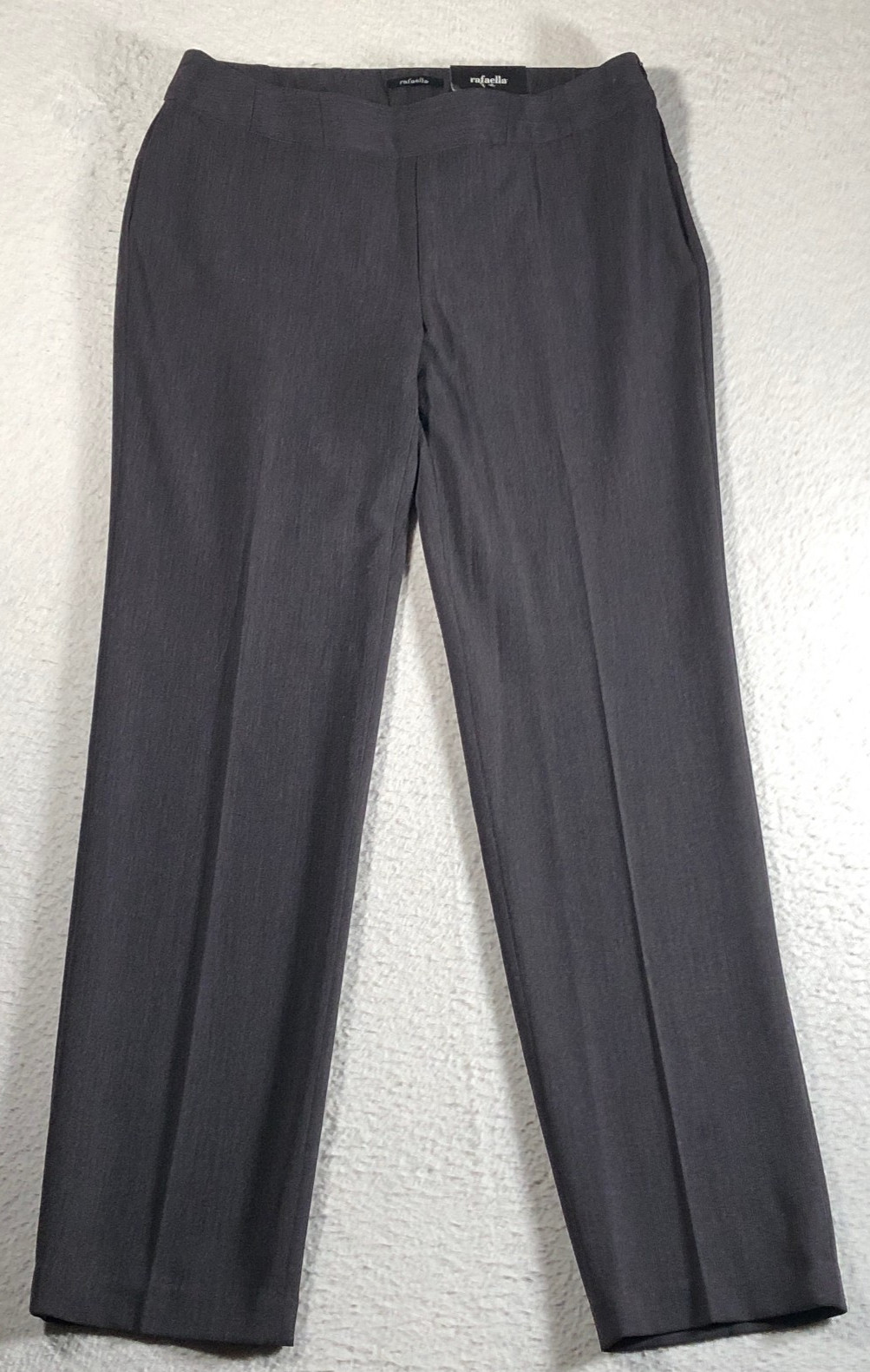 NWT Rafaella Women\'s Dress Pants Flat Front Classic Slim Dark Gray Heather s12