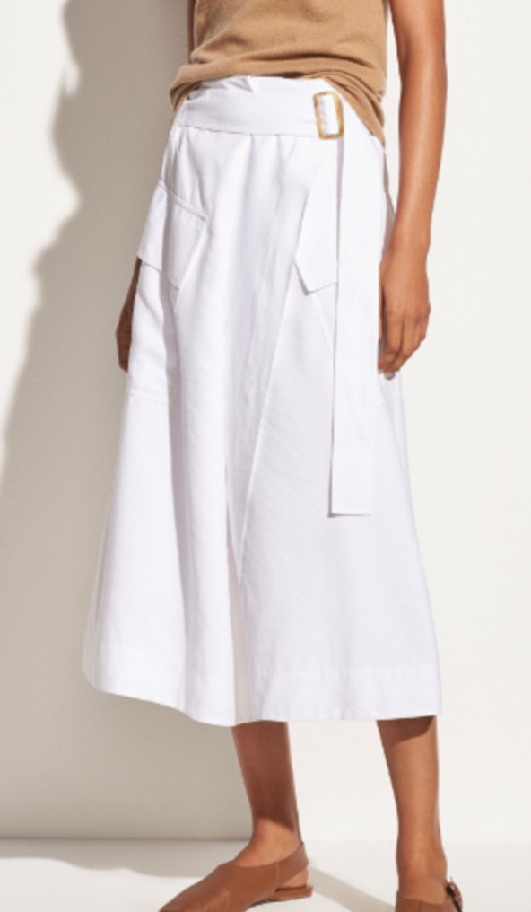 NWT $375 Vince Women\'s Size 10 White Buckle Wrap Midi Skirt Oversized Pockets