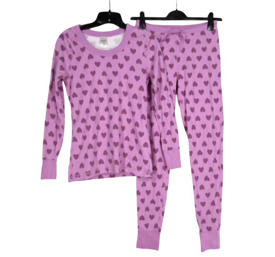 HANNA ANDERSSON Organic Cotton HEARTS ON PURPLE Pajamas Lounge TOP/JOGGERS Sz S