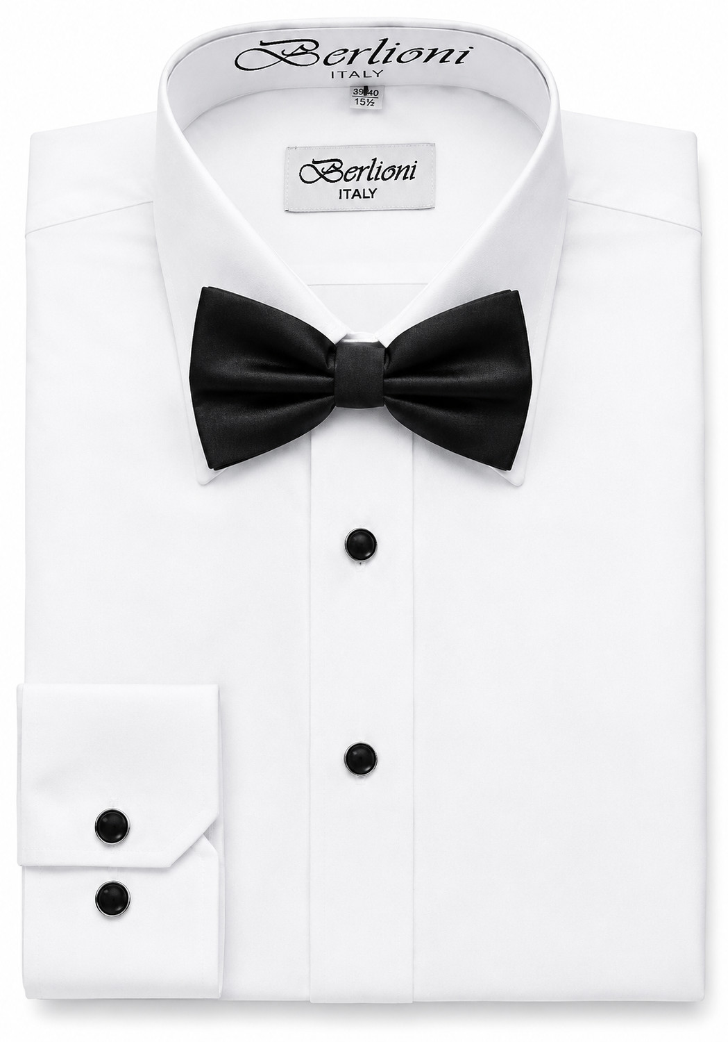 Berlioni Italy Men's Premium Formal Tuxedo Shirt With Bow Tie