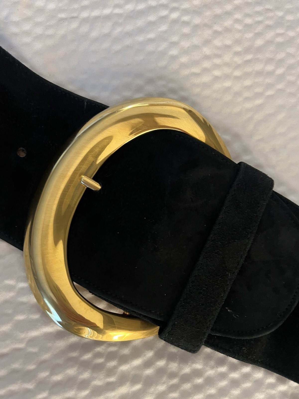 Vintage Donna Karan New York  Wide Suede Curved Belt W/ Goldtone Buckle