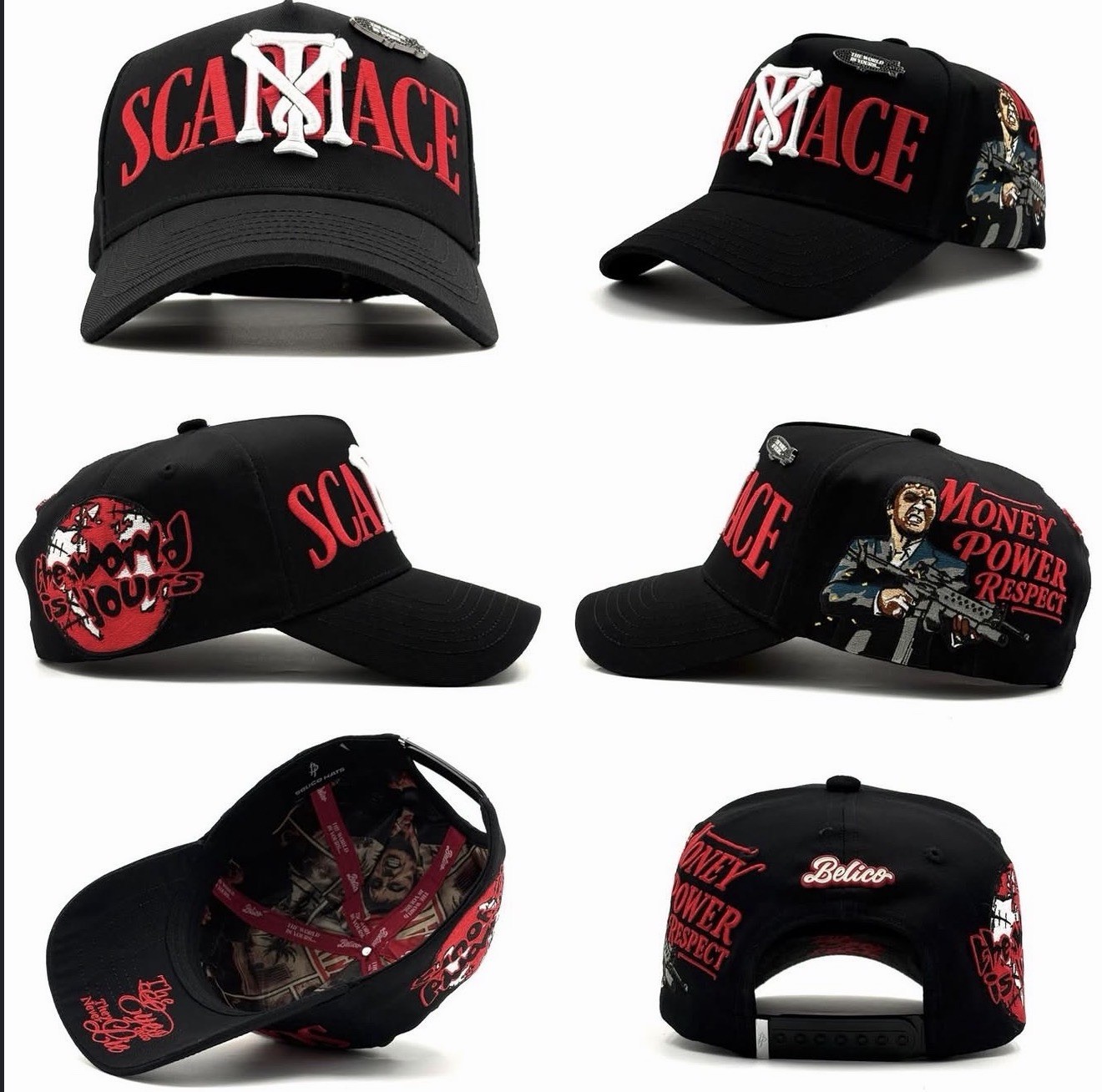 Scarface Belico Hat Baseball Cap Adjustable Snapback Black Red New with Tags