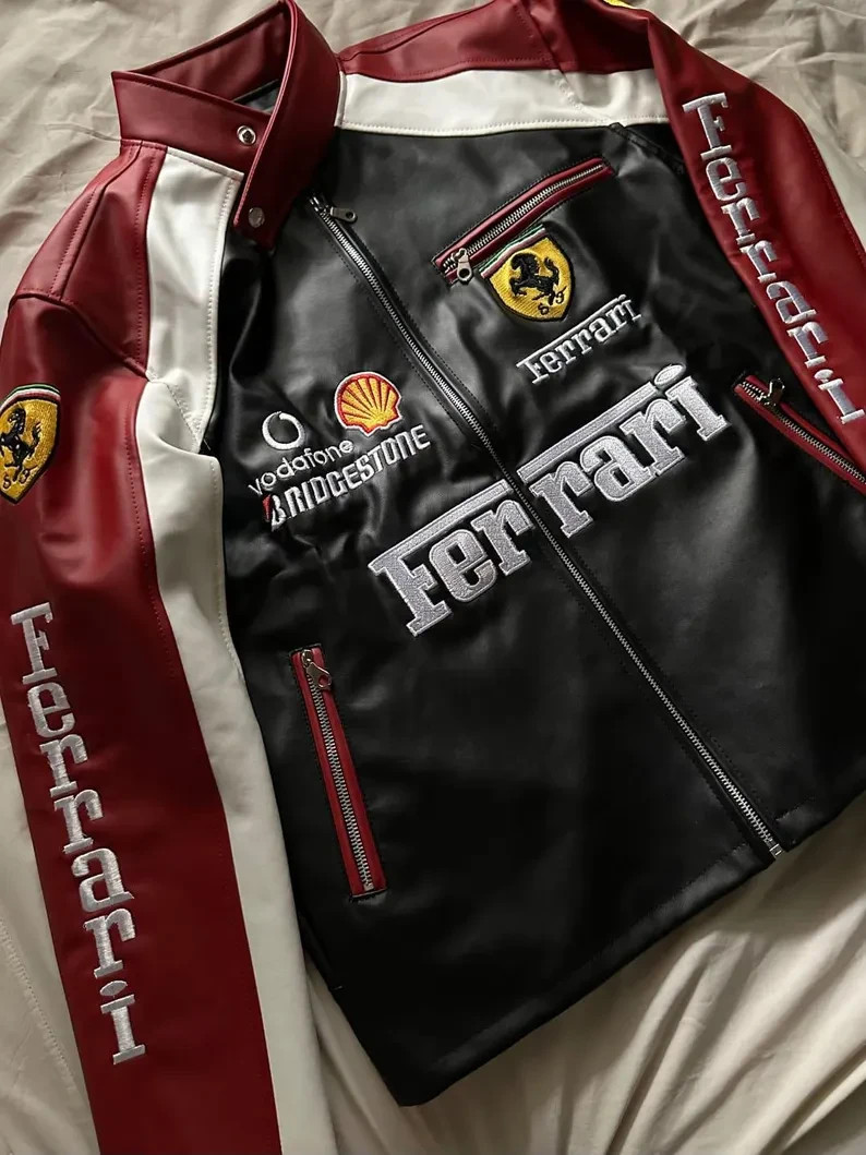 Vintage Ferrari F1 Racing Jacket 90s Red Leather Motorsport Biker Formula 1