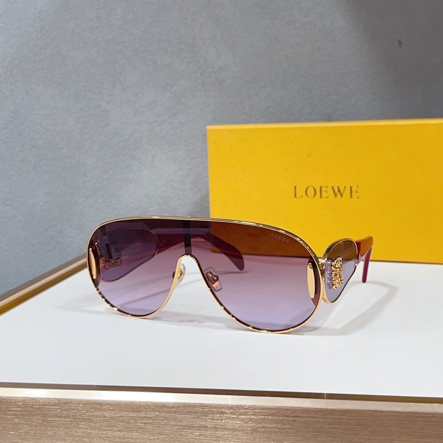 LOEWE LW5093S Gold Shield Sunglasses Purple Gradient Lens 141-0-142