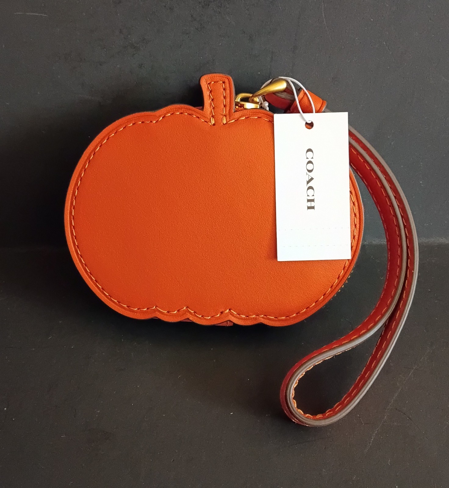 COACH Pumpkin Coin Purse Wristlet Leather NWT Fall Autumn Whimsical CCG22