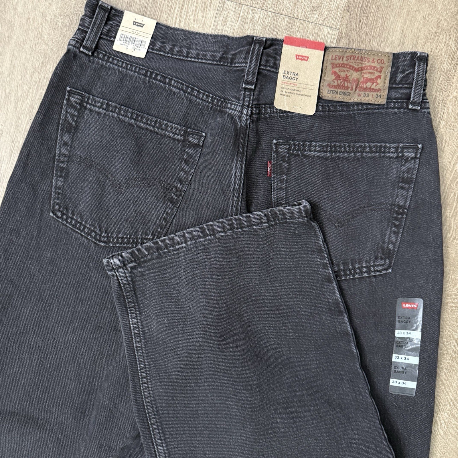 NEW Levi’s Extra Baggy Black Wash Jeans Men’s 34x34 Grunge Y2K Skater Wide Leg