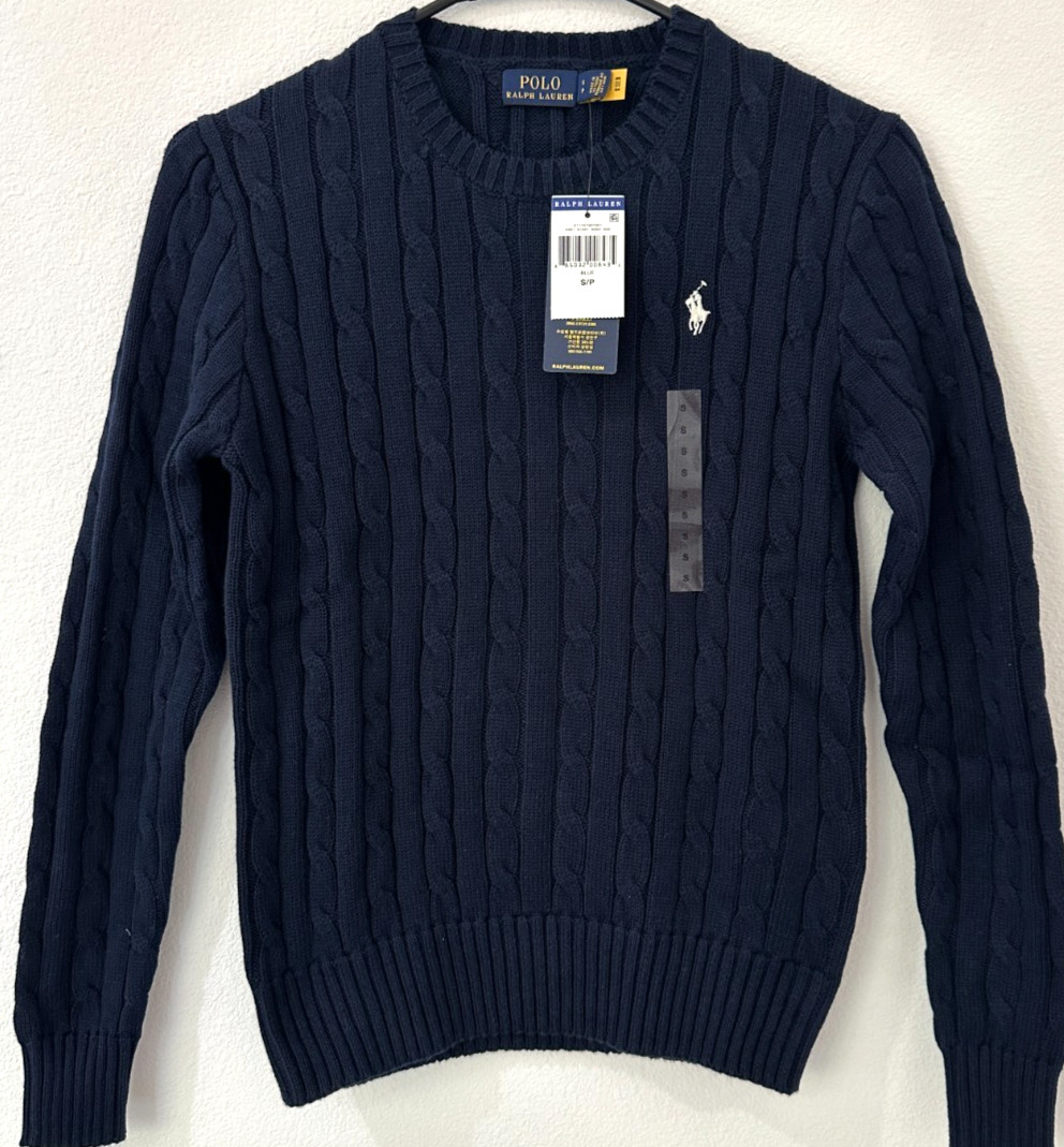 Polo Ralph Lauren Women’s Cable Knit Crew Neck Sweater Navy S NWT QR Authenticat
