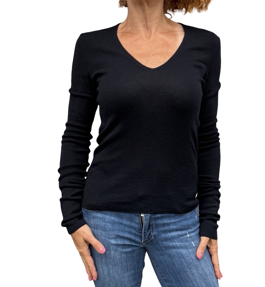 Hermes H  Sweater Margiela Era Y2K 90s Cashmere Black Knit V Neck  Womens 40 S