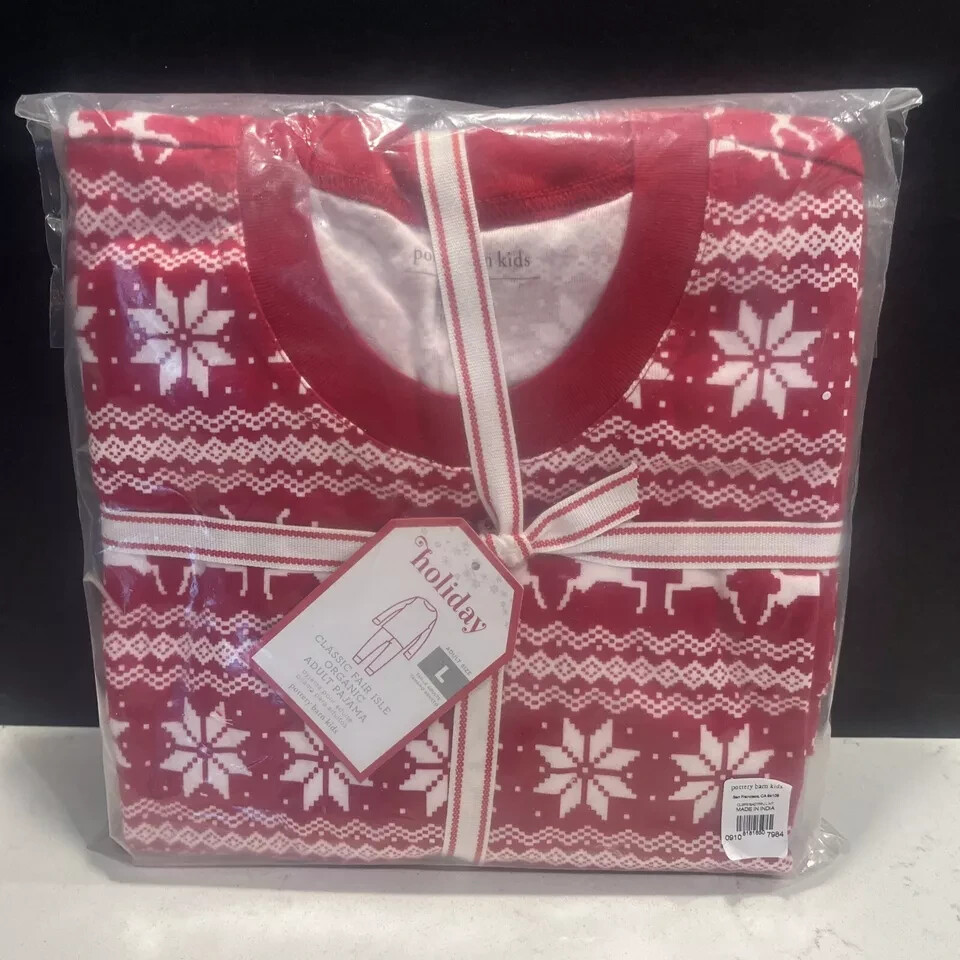 NEW Pottery Barn Adult Pajama Set LARGE Christmas Fair Isle Organic Cotton $79