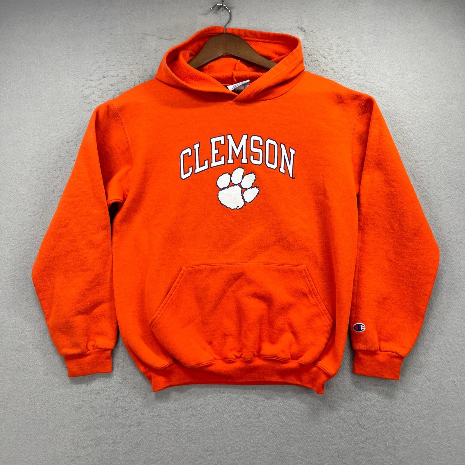 Champion Clemson Tigers Hoodie Youth XL Orange Paw Logo Fleece Sweatshirt Sporty
