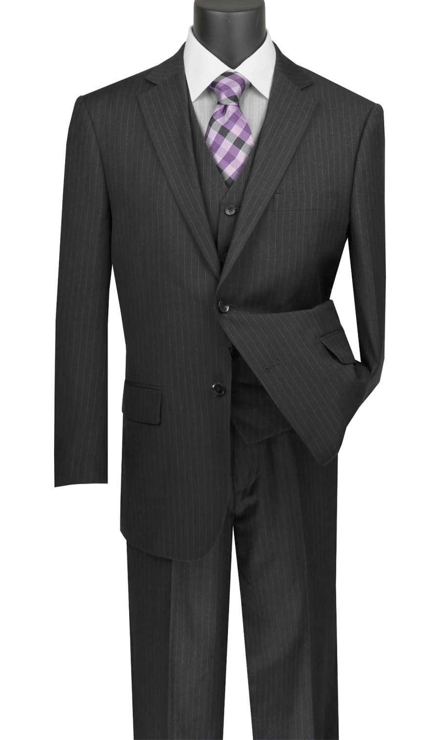 Vinci Men's Regular Fit 3-Piece Tone on Tone Stripe Suit