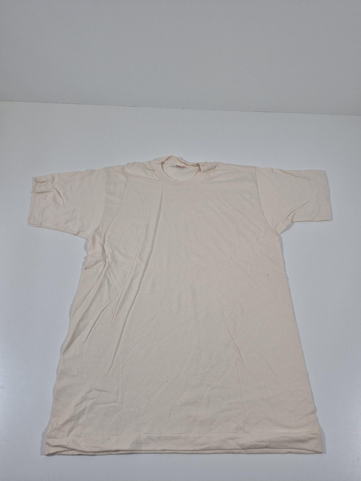 VTG Fruit Of The Loom Shirt Mens L Cream Blank Tee Made USA 90s Single Stitch