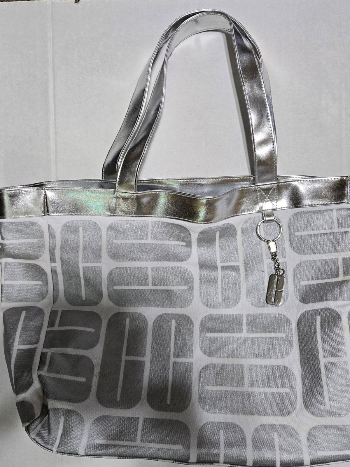 Retro Big G by GUESS Jeans Silver on White Carrying Tote Handbag Shopping Beach