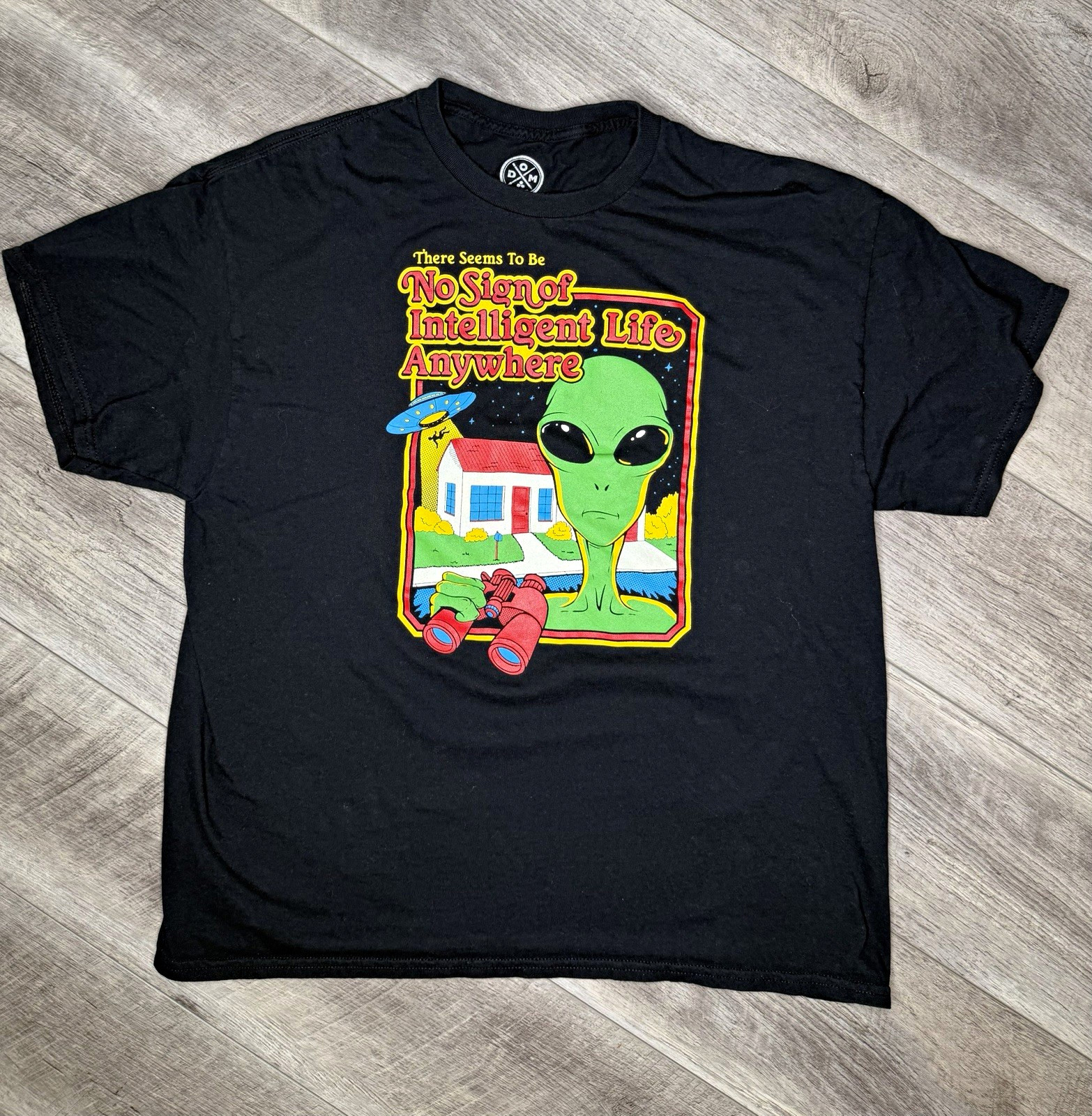 DOM Black Alien Space Graphic Tee XL Crew Neck Short Sleeve Cotton Knit