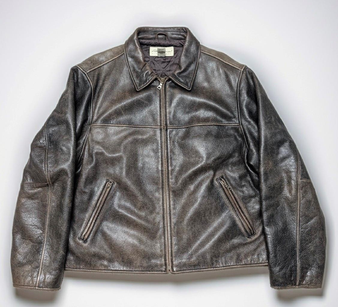 vintage EDDIE BAUER leather BOMBER brown XL jacket PATINA motorcycle LOOSE baggy