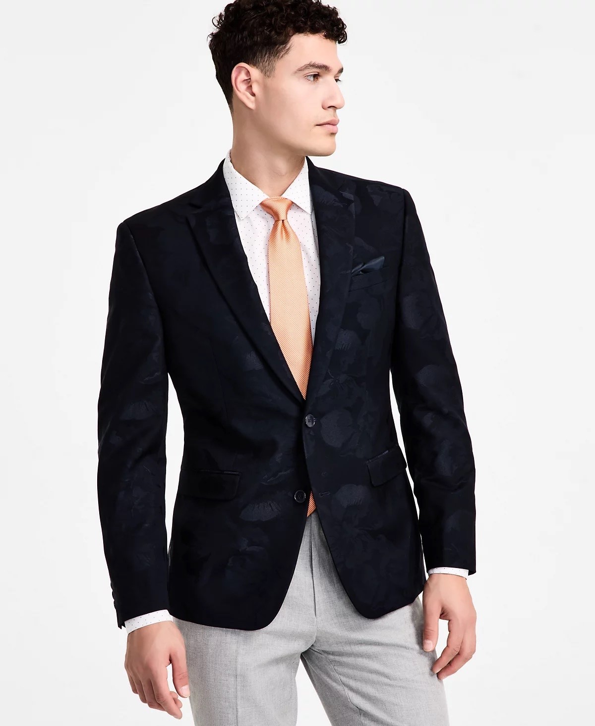 $295 NEW BAR III MENS 38R NAVY FLORAL STRETCH JACQUARD TUXEDO SUIT JACKET COAT
