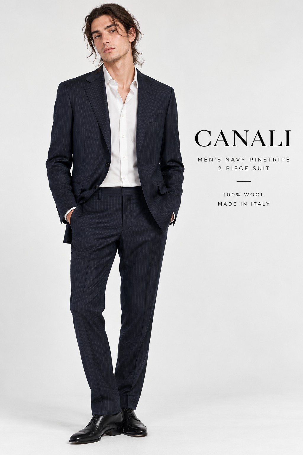 Canali Men\'s Navy Pinstripe 100% Wool 2 Piece Suit  Italy  IT50 40R, 34W 32 IN