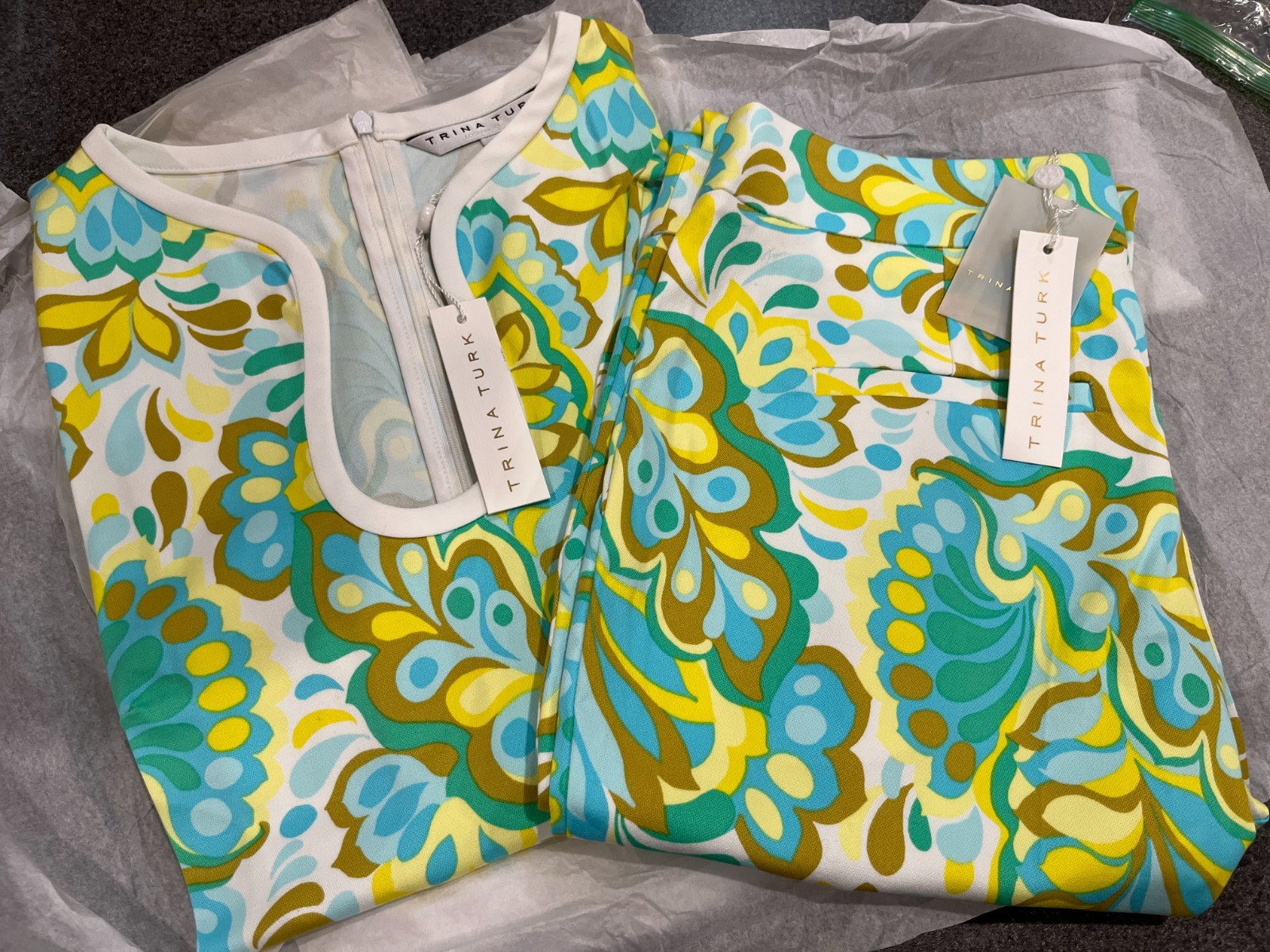 NWT TRINA TURK TUNIC TOP Small PANTS SET 2 PIECE SZ 6 Landscape Ore Charity DUB