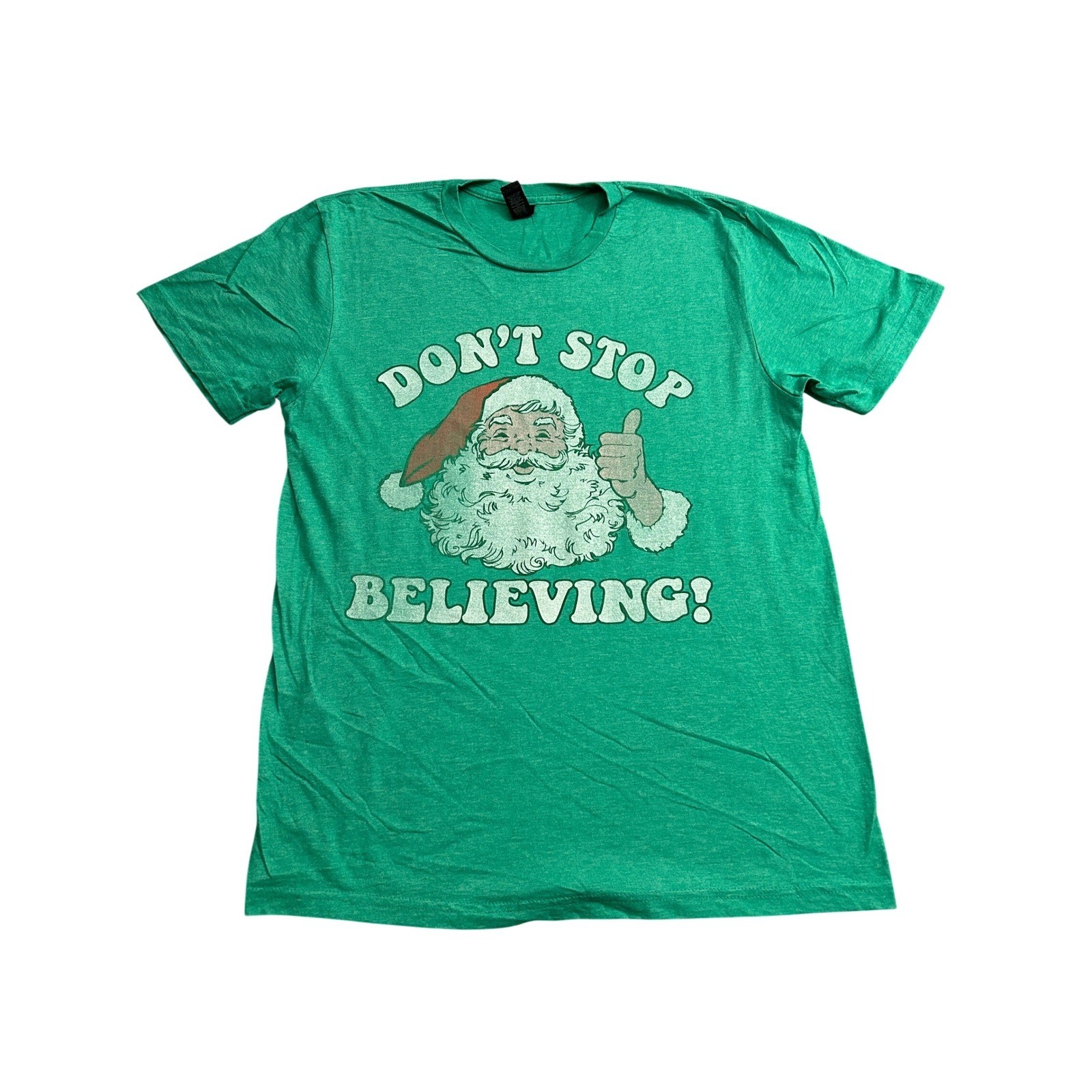 Vintage T-Shirt Mens Medium Green Excellent Santa Don\'t Stop Believing Graphic