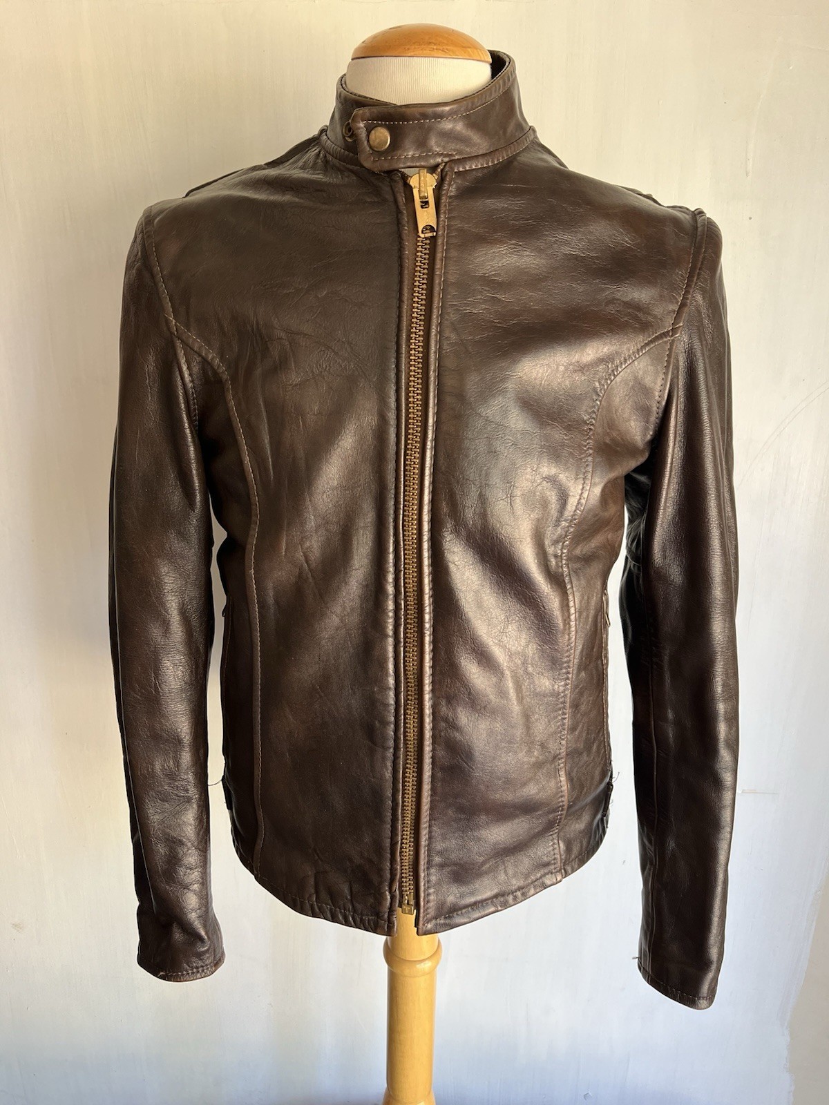 LESCO LEATHERS Vintage 70s Brown Motorcycle Cafe Racer Leather Jacket Size 40
