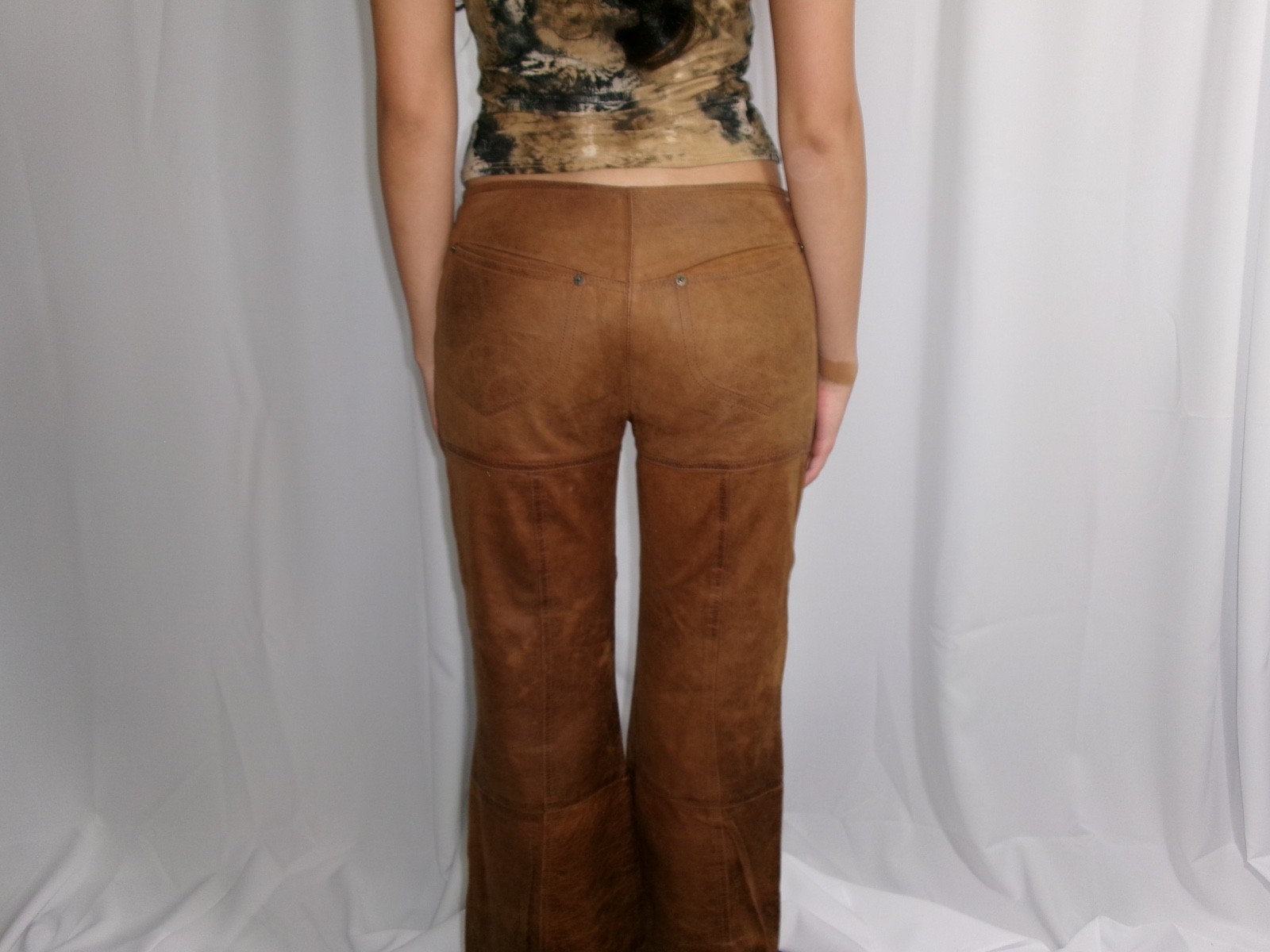 PLEIN SUD LOW RISE TAN BROWN LEATHER WIDE LEG PANTS SIZE 6/38