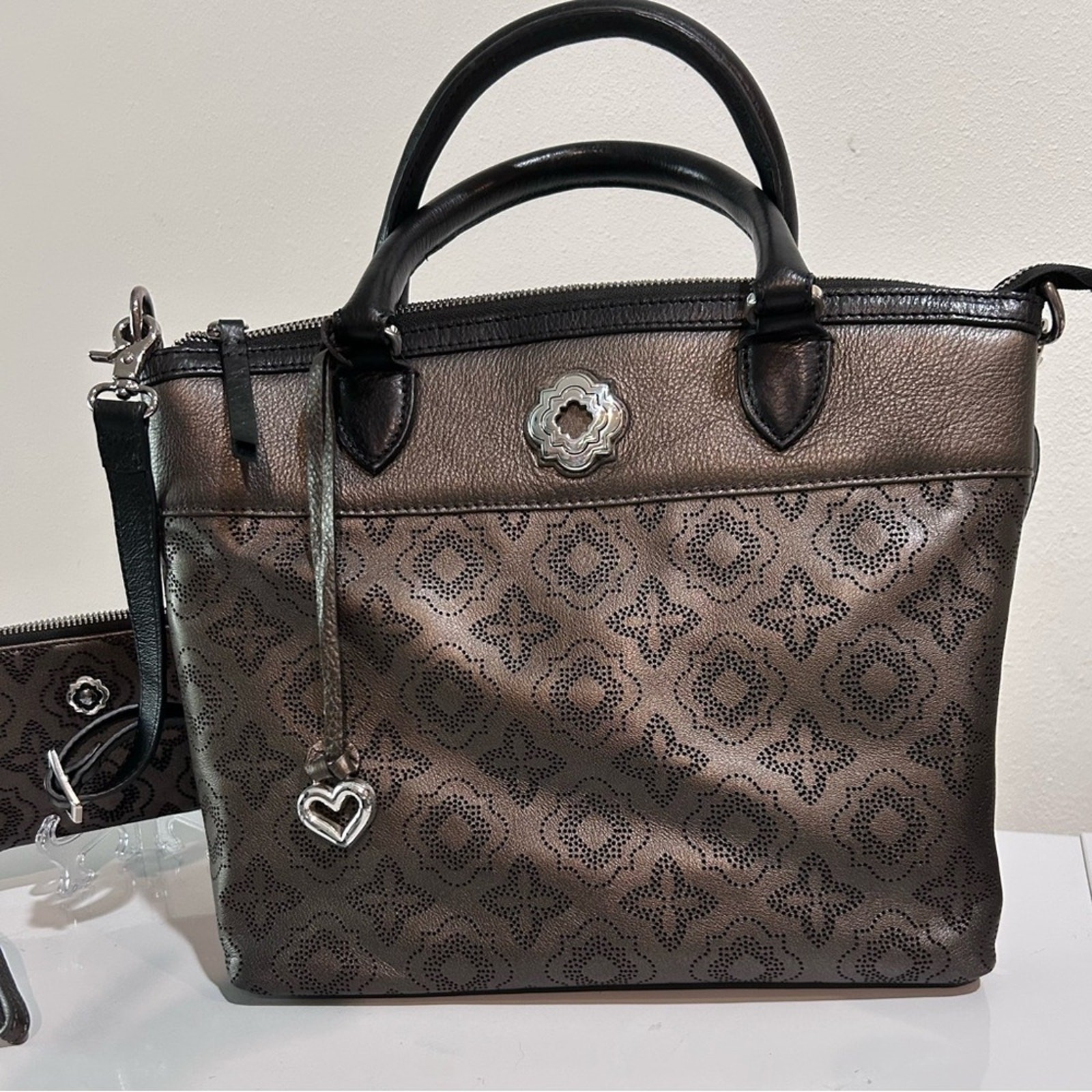 Brighton Octavia prima Metallic Bronze Pewter Leather Satchel bag