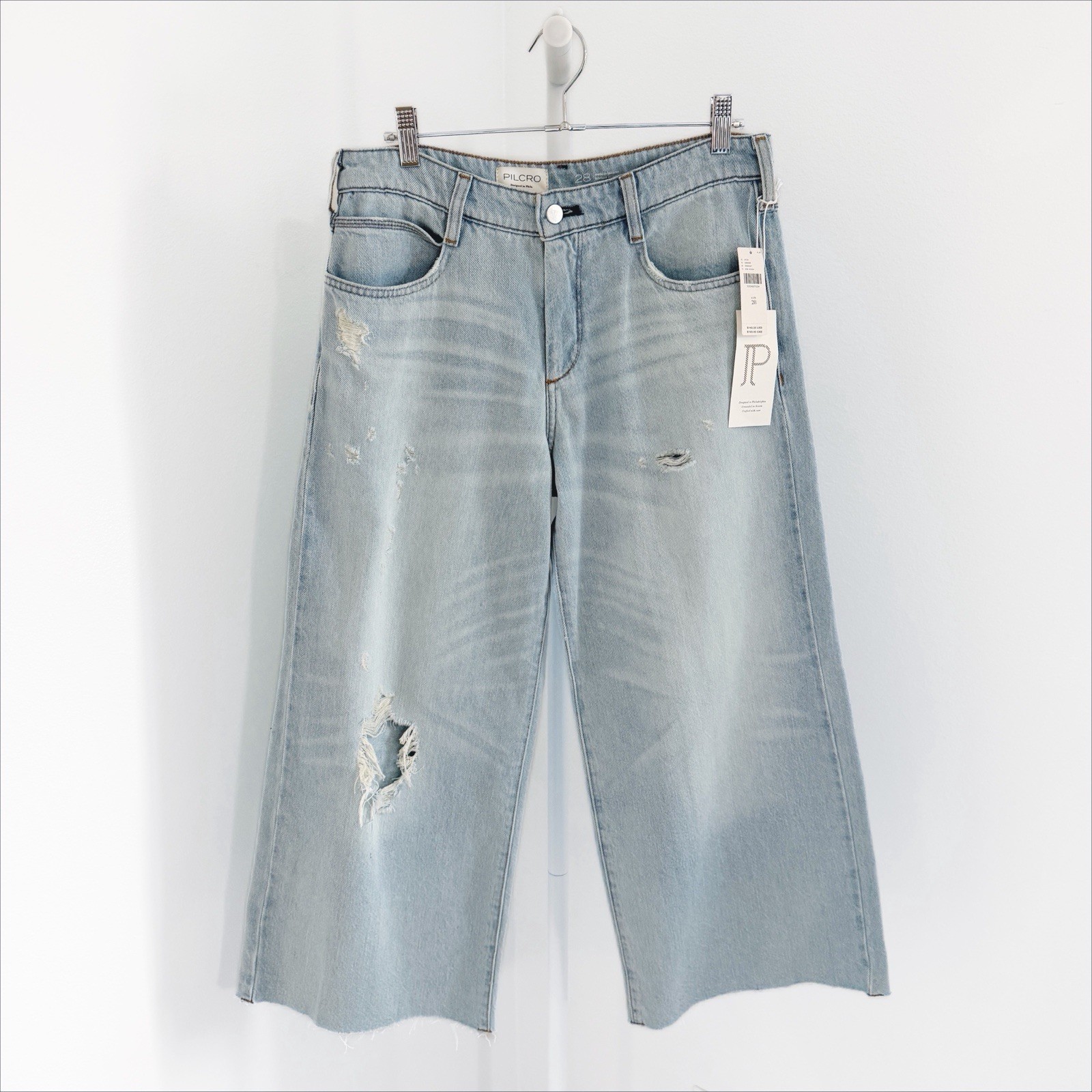 NEW Pilcro Anthropologie Wide Leg Crop Jeans Womens Size 28 Light Wash Denim