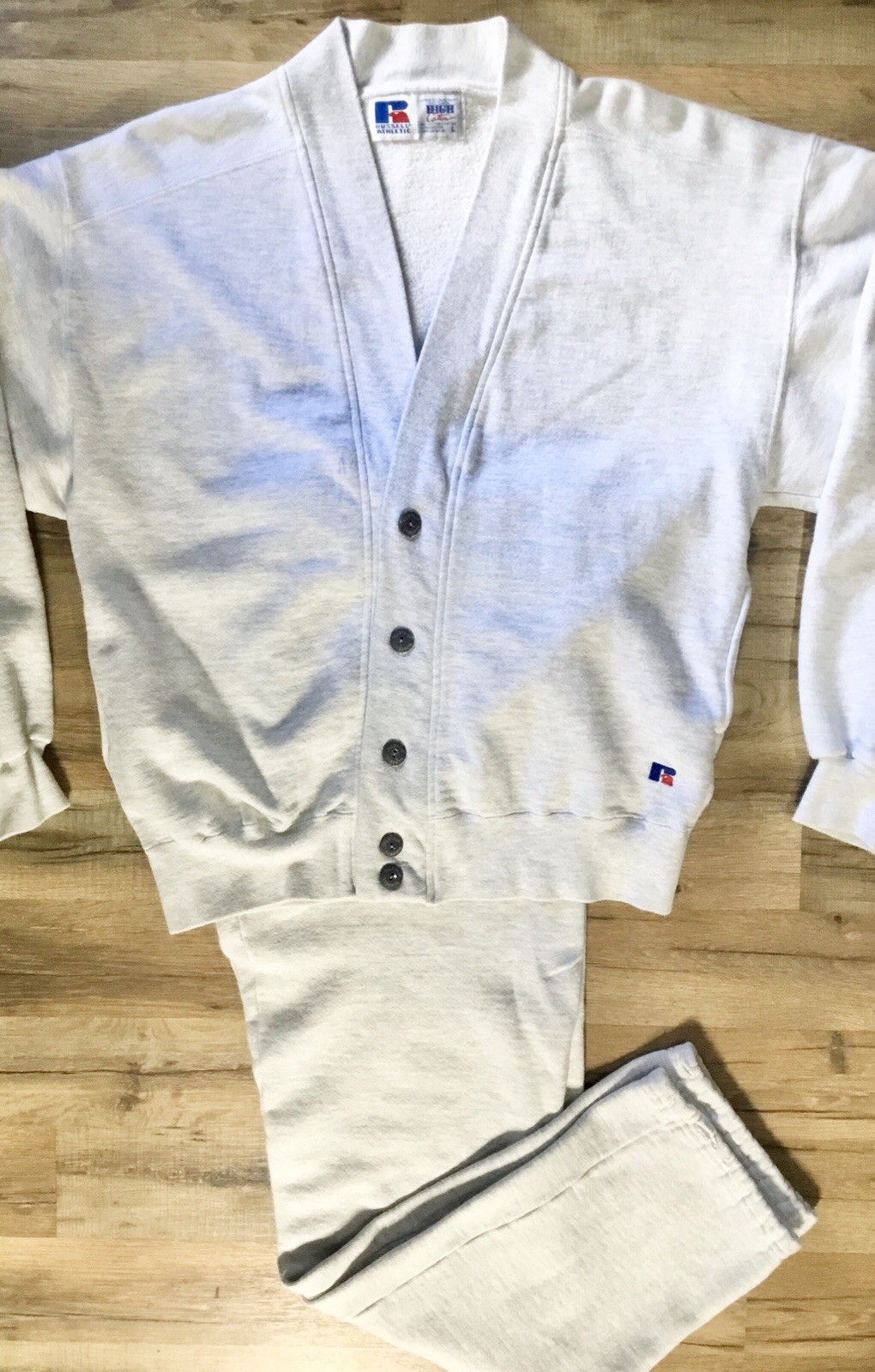 RARE-🔥 90s Russell Athletic High Cotton Cardigan & Sweatpants Set Gray L, USA