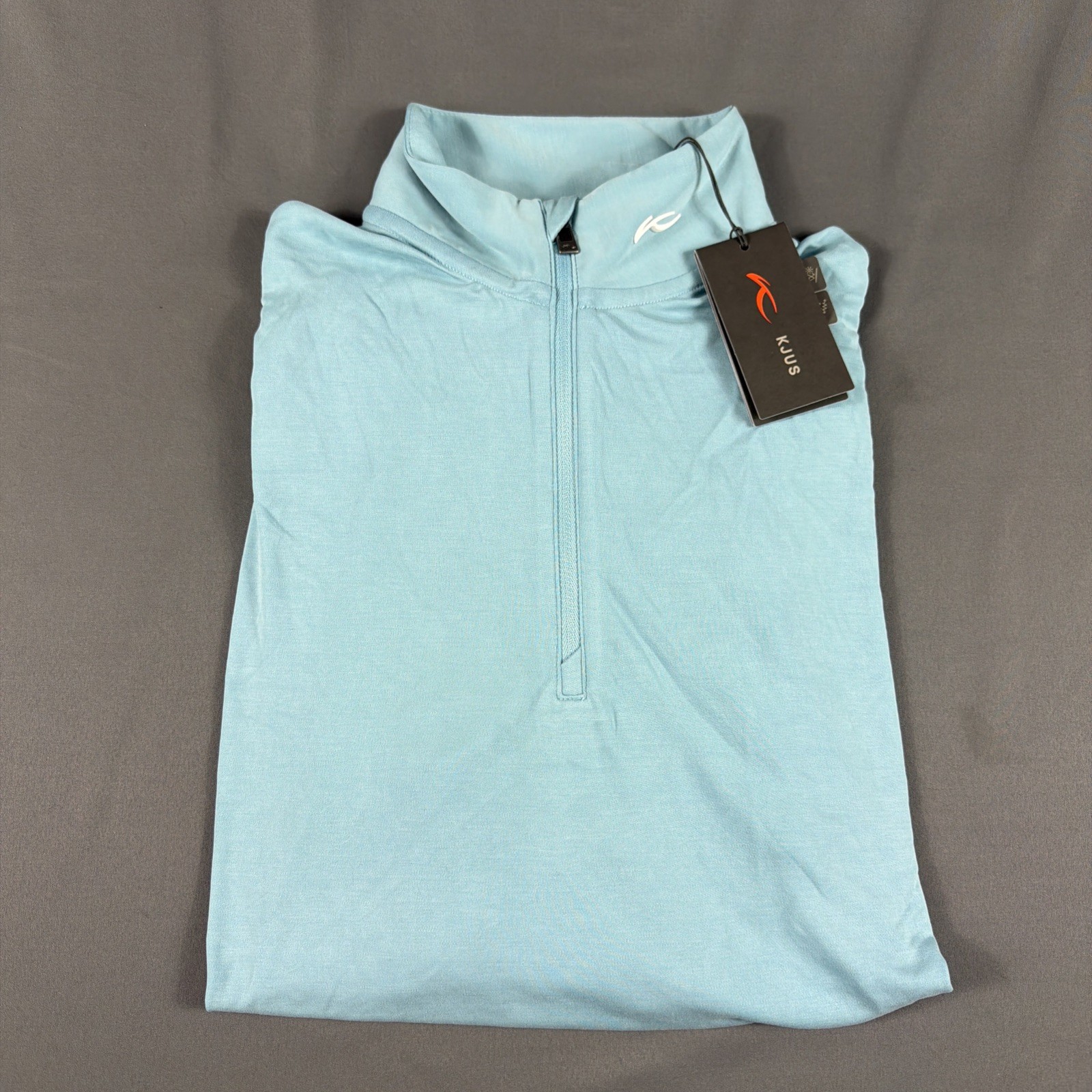 KJUS Golf Pullover Kallen Sleeve Logo 1/4 Zip Large Blue Modal NWT MSRP $200