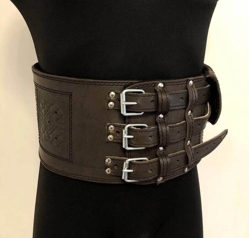 Handmade Brown Leather Men\'s Corset Belt – Viking Style, Waist Belt for Support